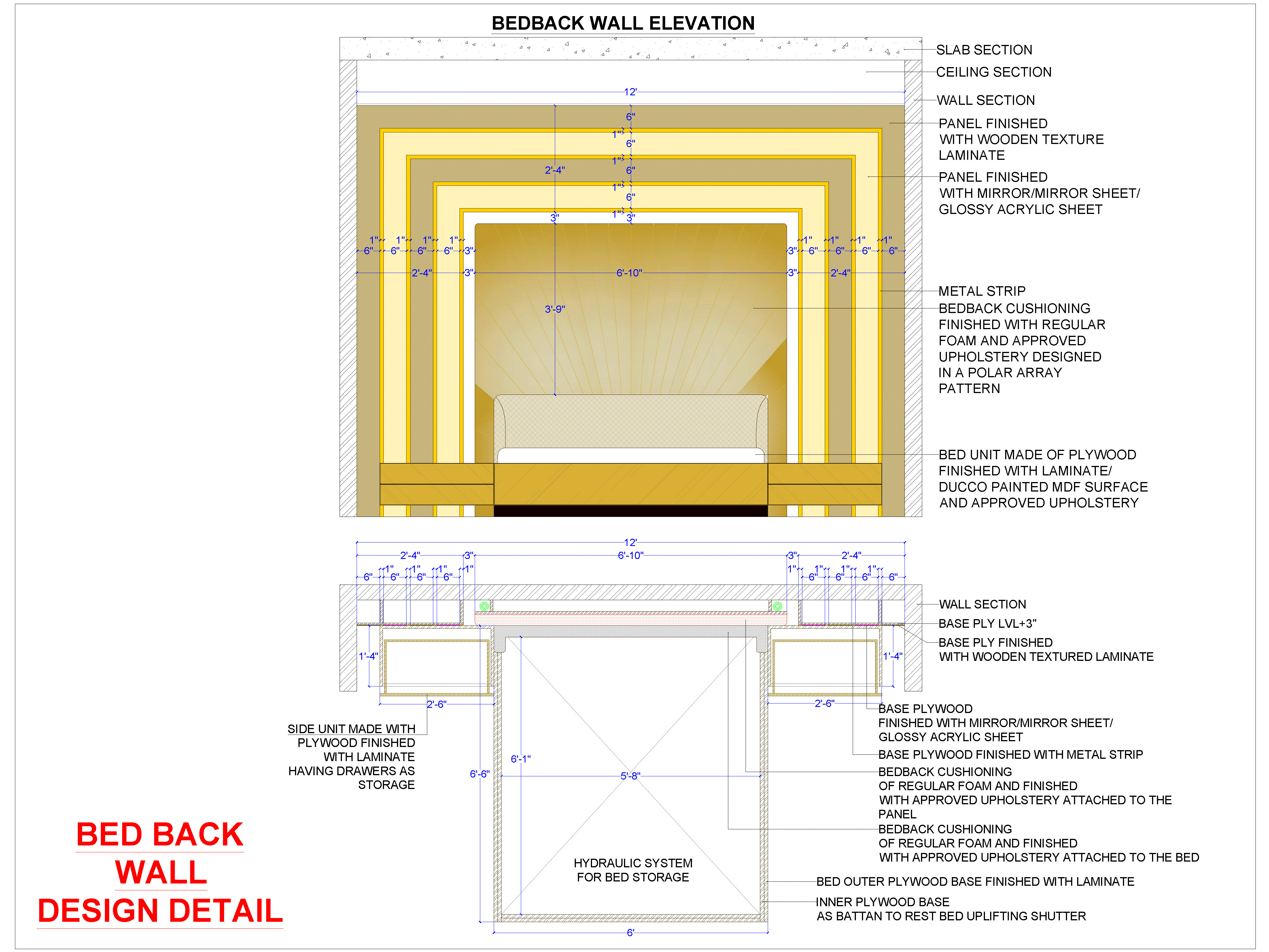 Modern Bedroom Bedback Wall Design - AutoCAD Detail